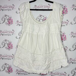 Shirt boho white cream embroidered flowers milk maid puff sleeve cute floral